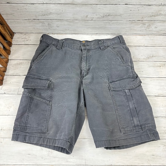 Carhartt Shorts Mens 34x10 Gray Canvas Work Cargo Carpenter Baggy - Picture 1 of 10
